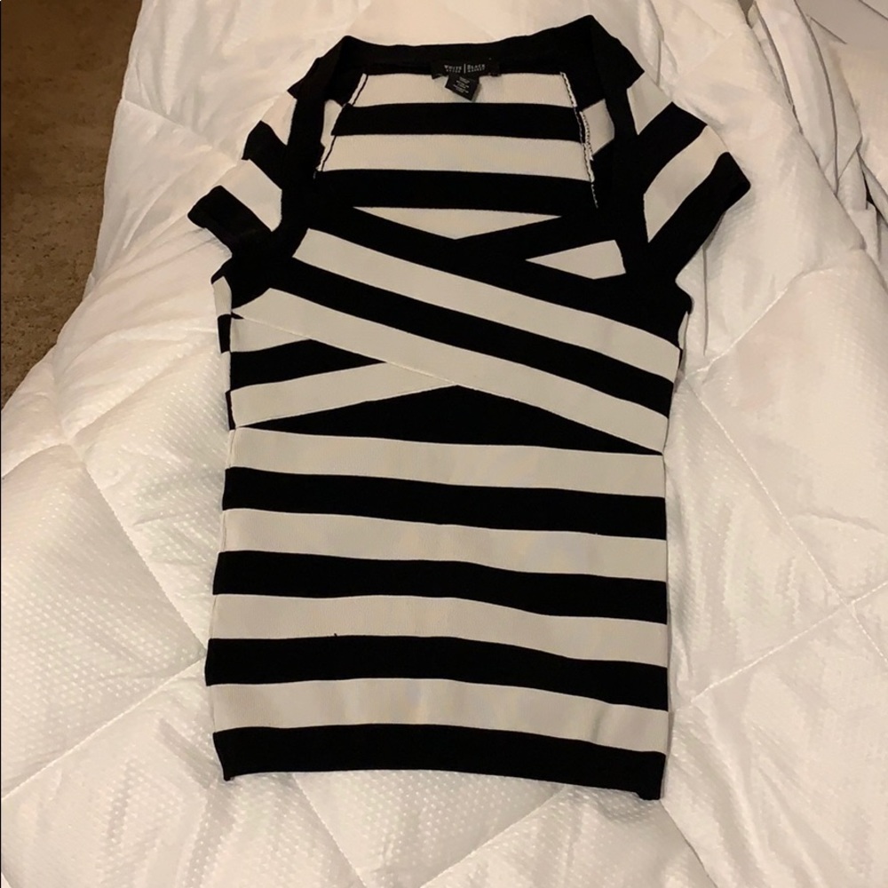 White House Black Market Black White Striped Shirt